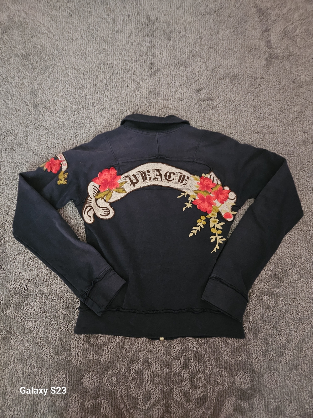 Vintage JWLA Johnny Was LA Deep Navy Blue Embroidered Full Zip Long Sleeve Sweat